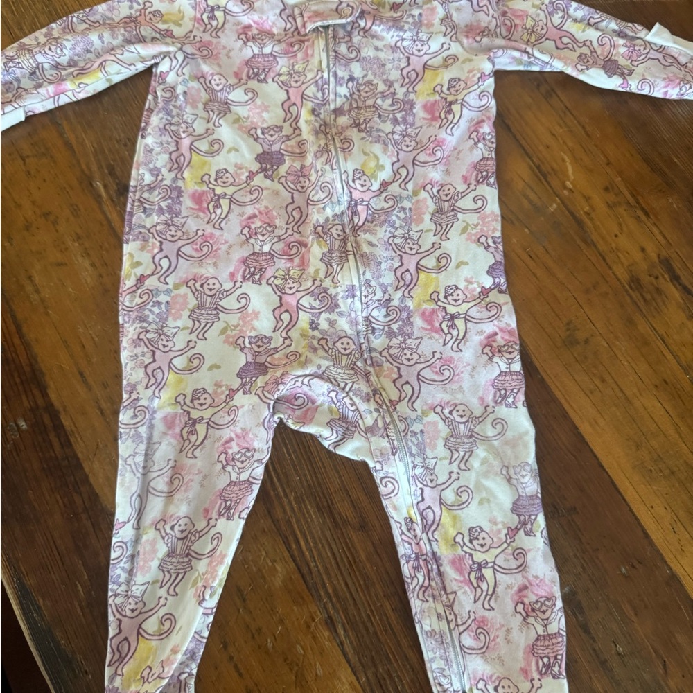 Roller Rabbit love shack fancy Pink and Yellow Monkey Print Kids Footie